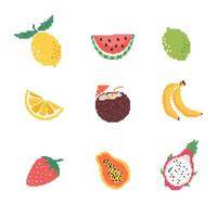 pixel art fruit collection. banana, limondragon fruit, et. vector