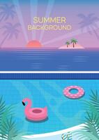 Happy Summer Holliday Vacation Background with ocean view, beach scenery or the view of swimming pool vector