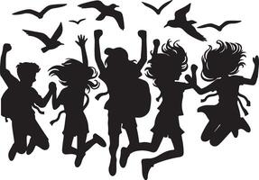 Cheerful girls and boys silhouette collection for friendship day vector