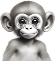 Pencil sketches of a cute baby monkey. Ai-generated. png