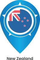 New Zealand Map Pin, Map Navigation pointer with New Zealand flag design . vector