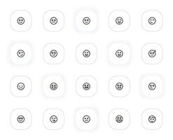 emoticonos y emoji línea íconos colocar. triste, reír, guiño, alegría, felicidad, rostro, divertido, lindo, enojado, muerto. contorno pictogramas para web y ui, ux móvil aplicación diseño. editable ataque. 24x24 píxel Perfecto. vector