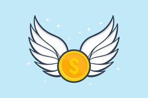 Flat illustration of coins sprouting wings investments freedom mobility and wealth growth vector