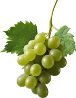 A bunch of green grapes with a green leaf attached. AI-Generated. png