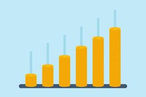 Flat illustration of coins stacked as bar graph concept growth and investments progress vector