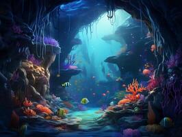 Underwater world with fish and corals AI Generative photo