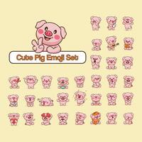 Set of cute pig emoji characters in various emotions vector