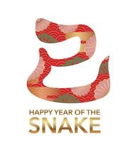 The Year Of The Snake Kanji Brush Calligraphy Decorated With Japanese Vintage Patterns. Kanji Translation - The Snake. vector