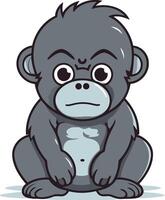 Gorilla Sitting Cartoon Mascot Character Illustration. vector