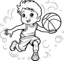 ilustración de un pequeño chico jugando baloncesto en un blanco antecedentes. vector