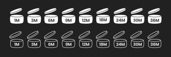 PAO, period after open icon sign set flat style design vector illustration isolated on black bd.