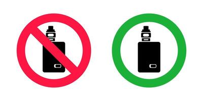 No vaping and vaping area signs. Red forbidden and green allowed circles signs vector