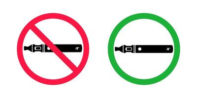 No vaping and vaping area signs. Red forbidden and green allowed circles signs vector