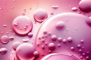 abstract Drops of water on a color pink cute background. Selective focus. Generative ai photo