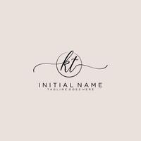 Initial KT feminine logo collections template. handwriting logo of initial signature, wedding, fashion, jewerly, boutique, floral and botanical with creative template for any company or business. vector