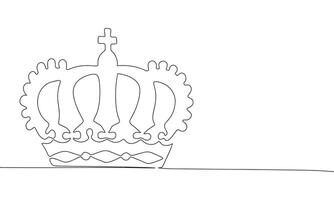 One line continuous crown. Concept minimal royalty banner. Line art, silhouette, outline, vector illustration.