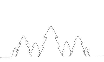 One line continuous spruce or fir tree. Concept minimal Christmas banner. Line art, silhouette, outline, vector illustration.