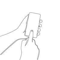 One line continuous phone in hands. Concept minimal technology banner. Line art, silhouette, outline, vector illustration.