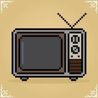 8 bit pixel art of classic television in Vector illustration for retro games. Vintage TV pixel art.