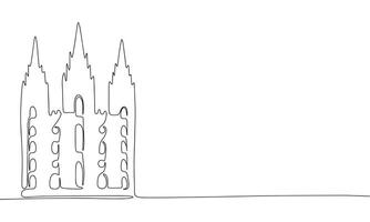 One line continuous old building. Concept minimal architecture banner. Line art, silhouette, outline, vector illustration.