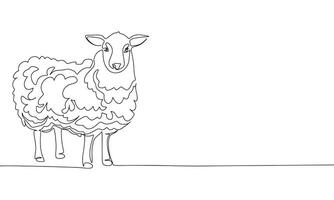 One line continuous sheep. Concept minimal farm banner. Line art, silhouette, outline, vector illustration.