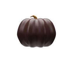 3D render plastic pumpkin. Autumn harvest on October holiday. Vector illustartion in clay style. Realistic dark vegetable decoration. Thanksgiving ripe object. Healthy organic plant