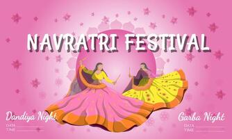 un ilustración dedicado a el navratri festival, con un vistoso antecedentes. muchachas danza gente bailes contento navratri vector