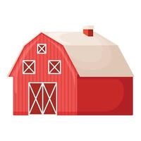 Concept country house red modern farm barn building on green farm field plot ranch cartoon vector illustration icon, isolated on white.