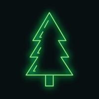 Concept christmas fir tree icon green neon glow style, happy new year, merry christmas flat vector illustration, isolated on black.