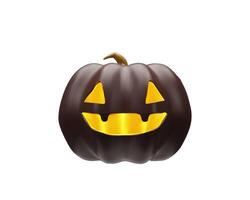 3D render Halloween spooky pumpkin. Realistic scary decoration. Holiday vector illustration in clay, plastic style. Scary dark Jack lantern. Emoticon character creepy vegetable.