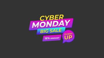 Big sale prom banner. Cyber Monday sale motion banner on black background video