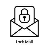 Lock Mail Vector  outline Icon Design illustration. Cyber security  Symbol on White background EPS 10 File