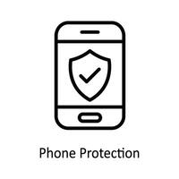 teléfono proteccion vector contorno icono diseño ilustración. ciber seguridad símbolo en blanco antecedentes eps 10 archivo