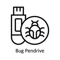 Bug Pendrive Vector  outline Icon Design illustration. Cyber security  Symbol on White background EPS 10 File