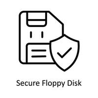 Secure Floppy Disk Vector  outline Icon Design illustration. Cyber security  Symbol on White background EPS 10 File