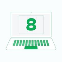 Laptop icon with Number 8 vector