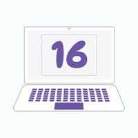 Laptop icon with Number 16 vector