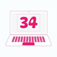 Laptop icon with Number 34 vector