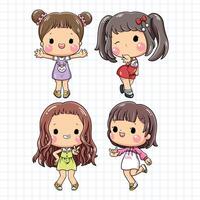 Cute little girls cartoon character. Vector illustration of cute little girls.