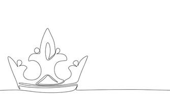 Crown silhouette. One line continuous royal banner concept. Line art, outline, minimal vector illustration.