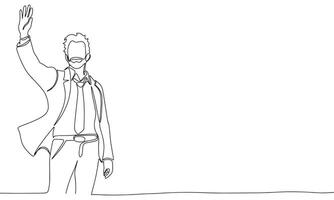 Man greets. One line continuous business banner concept. Line art, outline, minimal vector illustration.