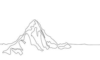 Mountain silhouette. One line continuous nature banner concept. Line art, outline, minimal vector illustration.