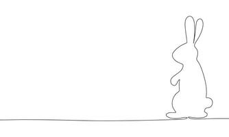 Silhouette of bunny. One line continuous Easter banner concept. Line art, outline, minimal vector illustration.