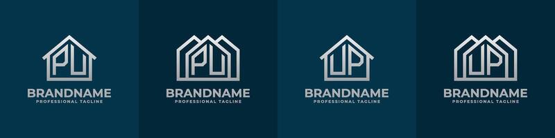 Letter PU and UP Home Logo Set. Suitable for any business related to house, real estate, construction, interior with PU or UP initials. vector