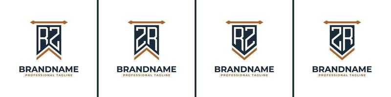 Letter RZ and ZR Pennant Flag Logo Set, Represent Victory. Suitable for any business with RZ or ZR initials. vector
