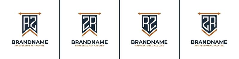 Letter RZ and ZR Pennant Flag Logo Set, Represent Victory. Suitable for any business with RZ or ZR initials. vector