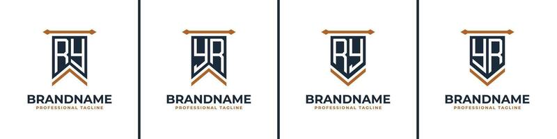 Letter RY and YR Pennant Flag Logo Set, Represent Victory. Suitable for any business with RY or YR initials. vector
