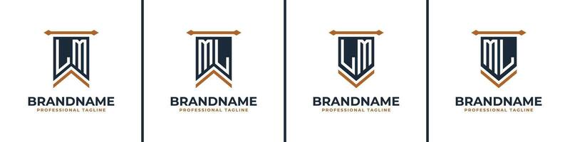 Letter LM and ML Pennant Flag Logo Set, Represent Victory. Suitable for any business with LM or ML initials. vector