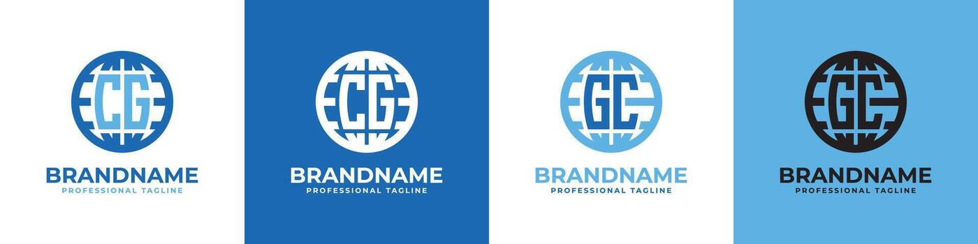 Letter CG and GC Globe Logo Set, suitable for any business with CG or GC initials. vector