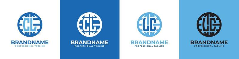 Letter CL and LC Globe Logo Set, suitable for any business with CL or LC initials. vector